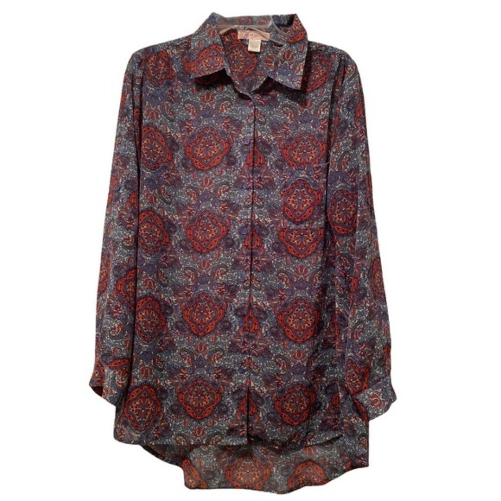 Band of Gypsies, Size Medium, Blue Boho Paisley Button Front Blouse